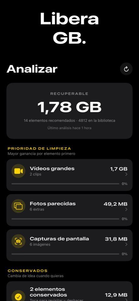 Declutter — resultados del escaneo