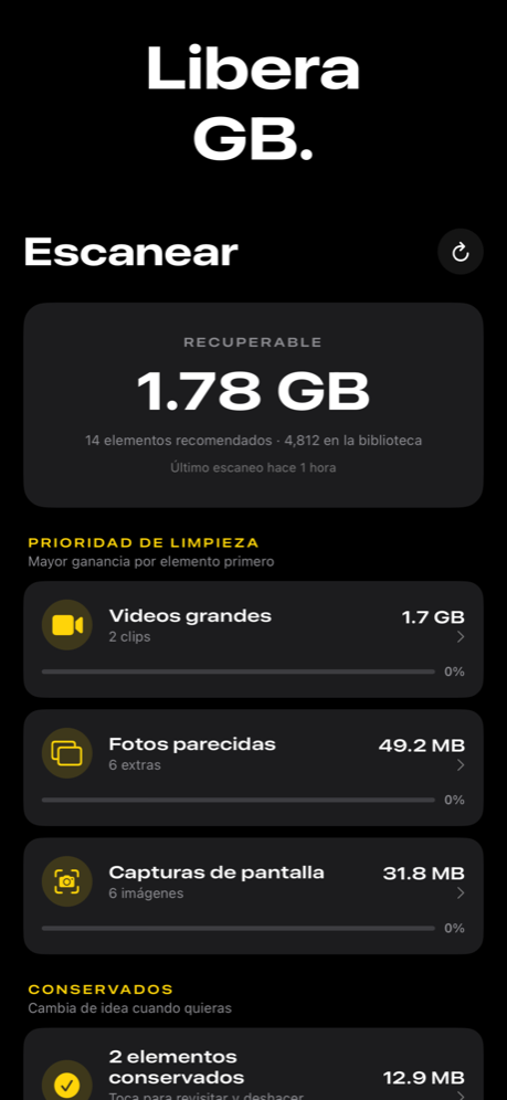 Declutter — resultados del escaneo