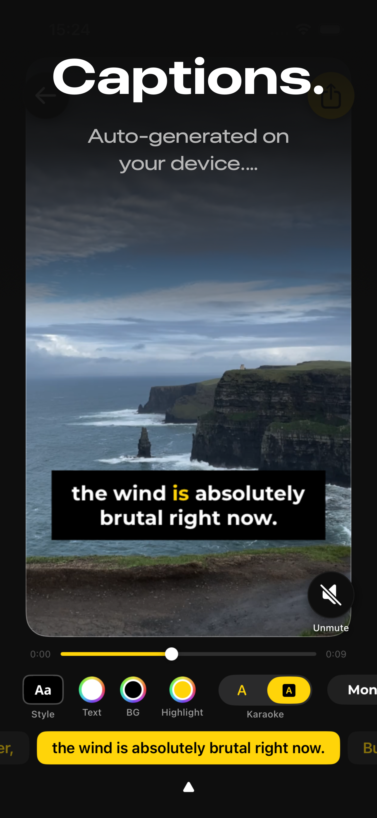 Video Captions — auto-generated captions on a video