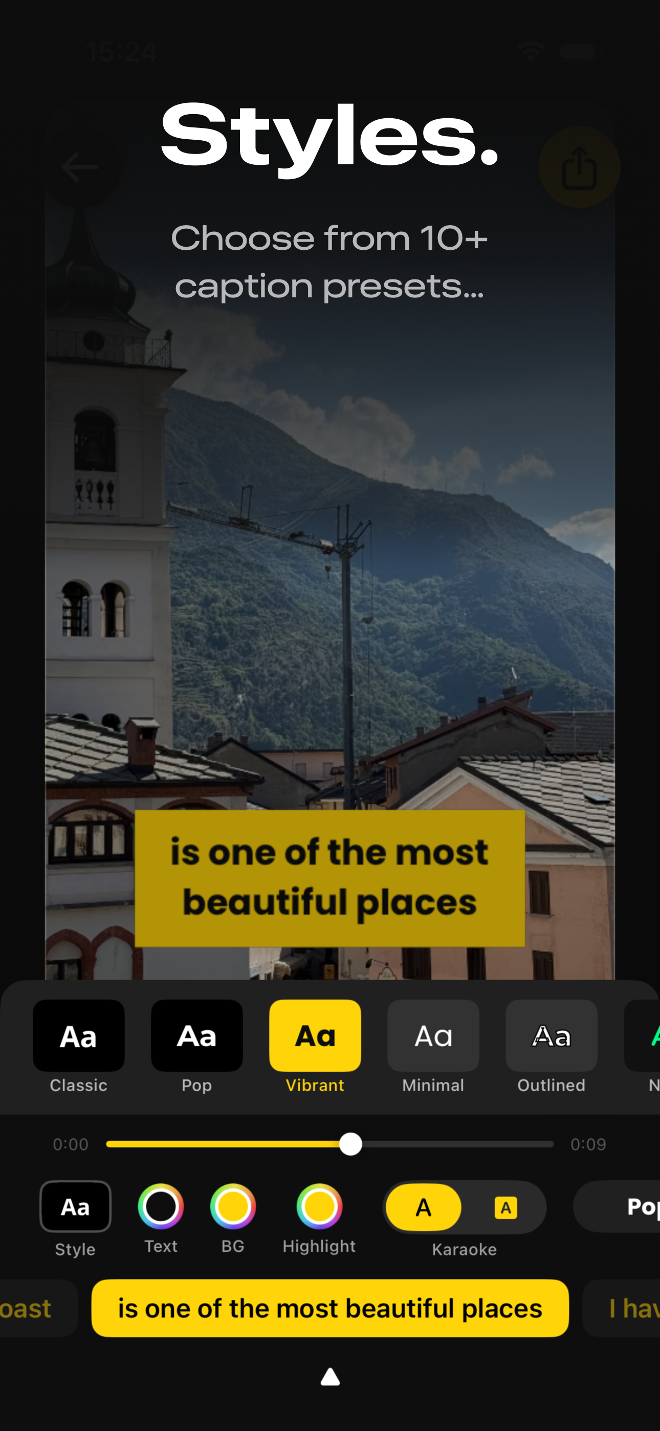 Video Captions — choose from 10+ caption style presets