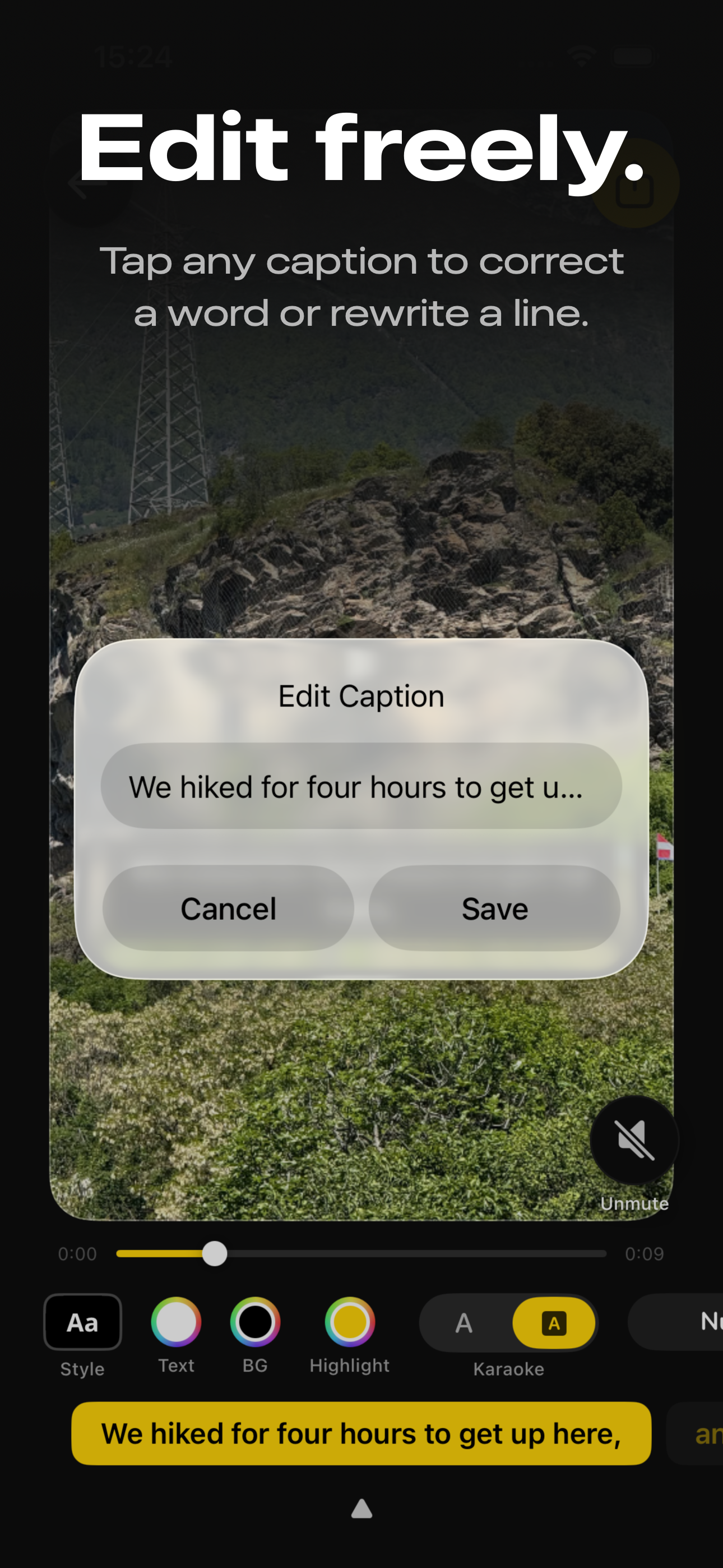Video Captions — tap to edit any caption